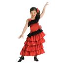 Girls Red Spanish Flamenco Dancer Dress Costume with Headpiece - alternate view