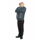 Adult mens Gru costume with oversized character mask and striped scarf