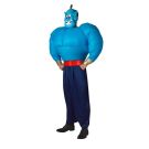 Adult mens Genie inflatable costume with turquoise muscular torso and harem pants