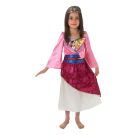 Girls deluxe Mulan princess costume with pink satin sleeves and tiara