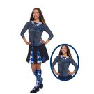 Adult Ravenclaw wizard school uniform costume top with printed cardigan and tie design