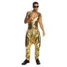 Gold pants adult mens rapper costume with drop crotch metallic finish
