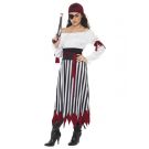 Caribbean buccaneer costume showing burgundy sash and skull bandana