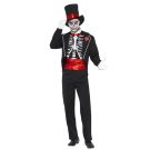 Mexican Day of the Dead mens costume with black tailcoat and white skeleton rib cage print