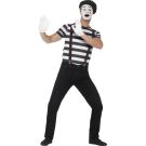 Complete mime street performer outfit showing Y-back suspenders and theatrical makeup kit