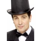 Black satin Victorian bow-tie with pre-tied wings and elasticated neck strap