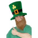 Adult leprechaun hat with attached ginger beard and shamrock detail