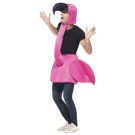 Side view of flamingo costume showing dimensional tail feathers and wing padding