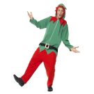 Elf Suits for Adults - Mens Green Christmas Elf Jumpsuit with Hood - alternate view