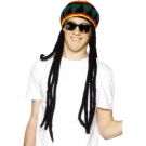 Adult Rasta beret with attached dreadlocks in red yellow green stripes