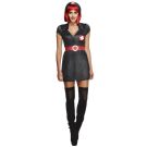 Womens Sexy Nurse Costume Dress with Hat and Belt - Black Wet-Look Mini - alternate view