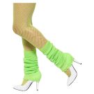 Neon green ribbed leg warmers with scrunched fabric from ankle to knee