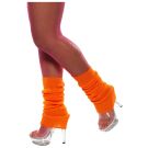 Neon orange ribbed knit leg warmers with slouch design for 80s parties