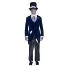Adult gothic groom costume with navy velvet tailcoat and pinstripe trousers