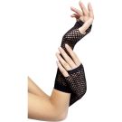 Long black fishnet fingerless gloves with elasticated cuffs for 80s costume