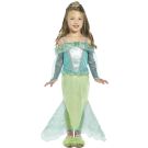 Girls Mermaid Princess Costume - Aqua Green Shimmer Dress with Fin Train - alternate view