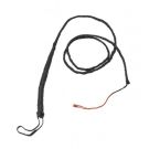 6ft black braided bullwhip with reddish-brown accent strand and metal handle ring