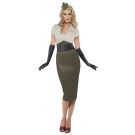 Womens 1940s army pin-up costume dress with khaki bodice and olive skirt