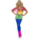 Olivia Newton John Physical era costume with rainbow color blocking