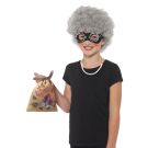 Kids gangster granny costume accessory kit with grey wig pearl necklace glasses and loot bag