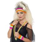 Adult 80s Neon Sweatband Set - Striped Headband & Wristbands Costume Accessory - alternate view