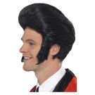 Adult 50s Quiff King Wig - Black Pompadour with Sideburns - alternate view