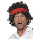 Mens 80s Eigthies Tennis Player Wig Brown Headband Athletes - alternate view