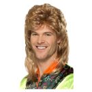 Adult blonde and brown streaked mullet wig with feathered layers