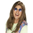 Adult brown hippie wig with long straight hair and center part