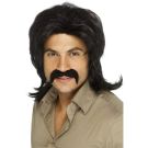 Adult black 70s disco wig with layered shag cut and full fringe
