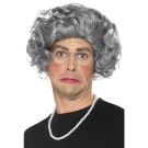 Adult Granny Hair Wig with Glasses and Pearl Necklace - 3-Piece Set - alternate view