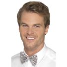 Adult silver sequin bow tie with metallic chrome finish for 1920s gangster costume