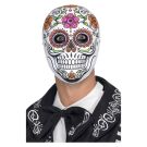 Adult Day of the Dead sugar skull mask with pink and orange floral design on white base