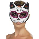 Adult Day of the Dead sugar skull cat mask with glitter finish and pointed ears