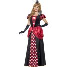 Queen of Hearts gown with gathered bustle overskirt and heart motif panel