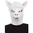 Adult white llama costume mask with sculpted ears and textured surface
