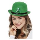 St Patrick's Day green bowler hat with metallic shamrock