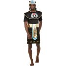Adult Egyptian Pharaoh costume with black tunic and gold hieroglyphic panel