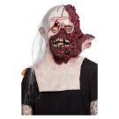 Adult burnt zombie latex mask with exposed bone and grey hair - front view