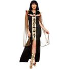 Ancient Egyptian goddess costume with black mermaid dress and sheer gold cape
