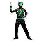 Kids ninja go costume in green with printed armor jumpsuit and black face mask