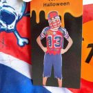 Kids zombie football player costume with red blue jersey and skull mask