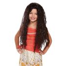 Child wearing Moana costume wig with tropical flower clip at ear level