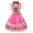 Adult Bavarian Beer Maid Dirndl Costume - Pink Floral Oktoberfest Dress