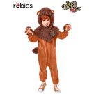 Child wearing deluxe Cowardly Lion costume with plush caramel jumpsuit and shaggy brown faux fur mane