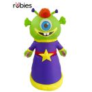 Adult inflatable alien costume with lime green body and purple dress