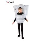 Kids Skibidi Toilet inflatable costume with white toilet shell and printed flush button detail