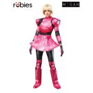 Adult M3GAN costume with pink and black digital-print dress and leggings