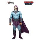 Adult deluxe Skeletor costume with muscle-padded jumpsuit and purple hooded cape