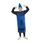 Adult blue crayon tabard costume with black stripes and conical headpiece